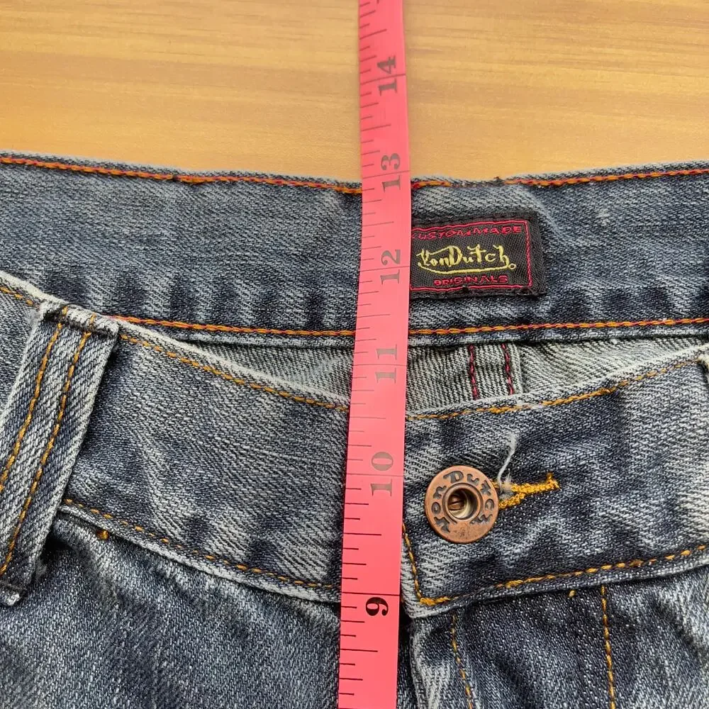 VTG Y2K Von‎ Dutch Originals Greaser Selvedge Blue Straight Jeans Mens 34 x 33